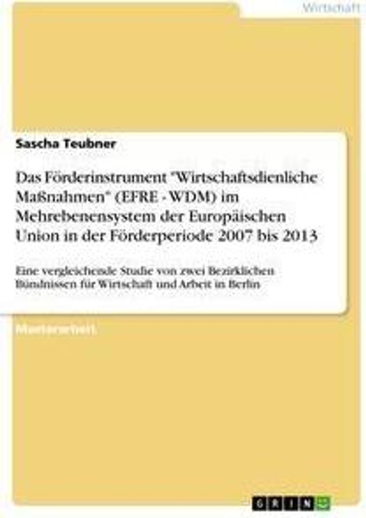 Das Förderinstrument "Wirtschaftsdienliche Maßnahmen" (EFRE - WDM) im Mehrebenensystem der Europäischen Union in der Förderperiode 2007 bis 2013