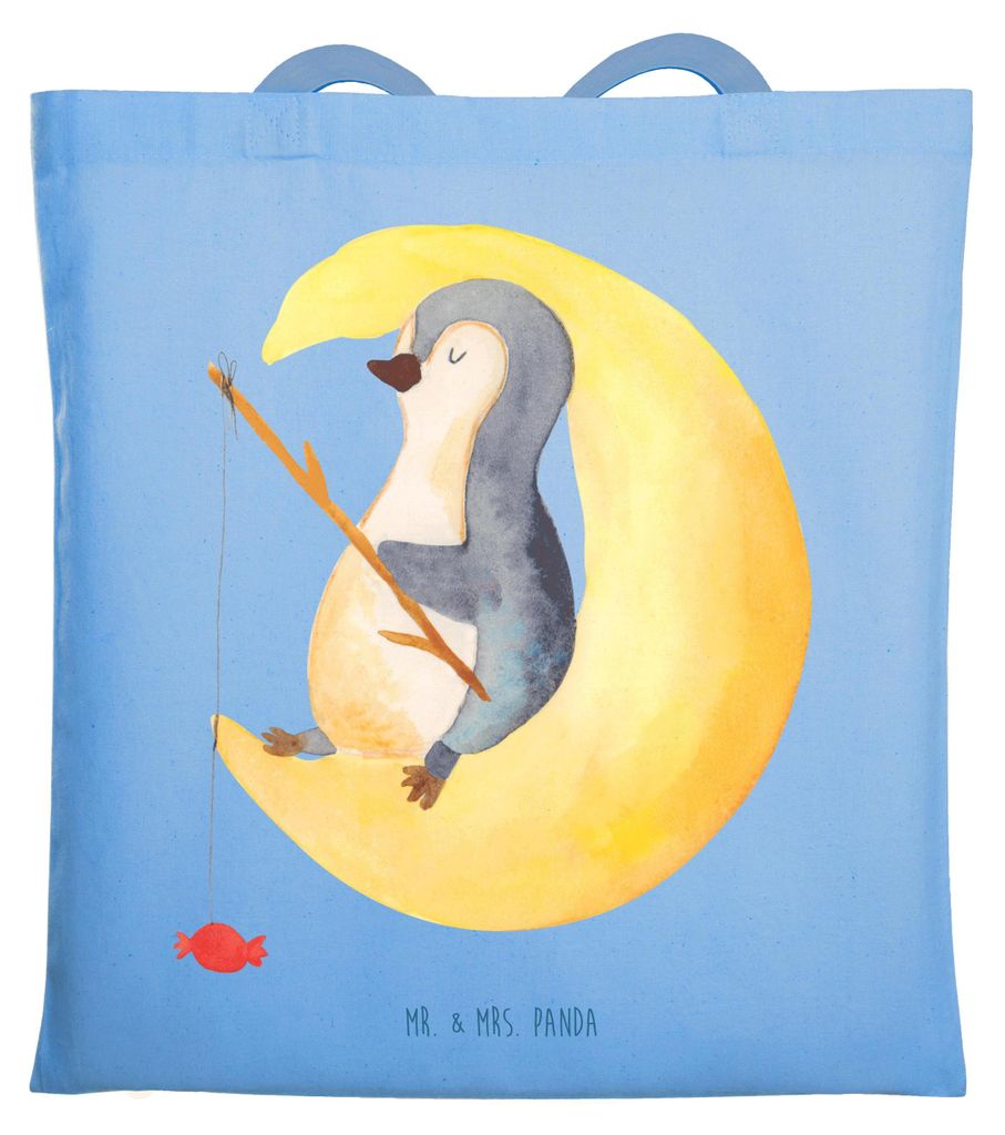 Mr. & Mrs. Panda Tote Bag Pinguin Mond - Sky Blue - Geschenk, Einkaufstasche, Angel, Spruch, Uni Tasche, Schlafzimmer, Baumwolltasche, Erschöpft, ...