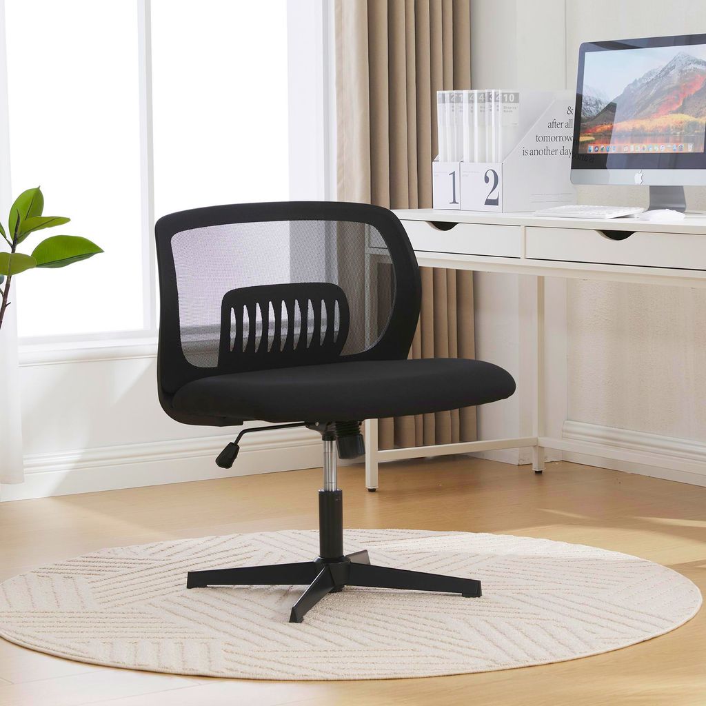 Armlose Bürostühle, Lesesessel mit breiten Polstern, Wohnstühle zum Sitzen mit gekreuzten Beinen, Wippfunktion, höhenverstellbar, 360° drehbar