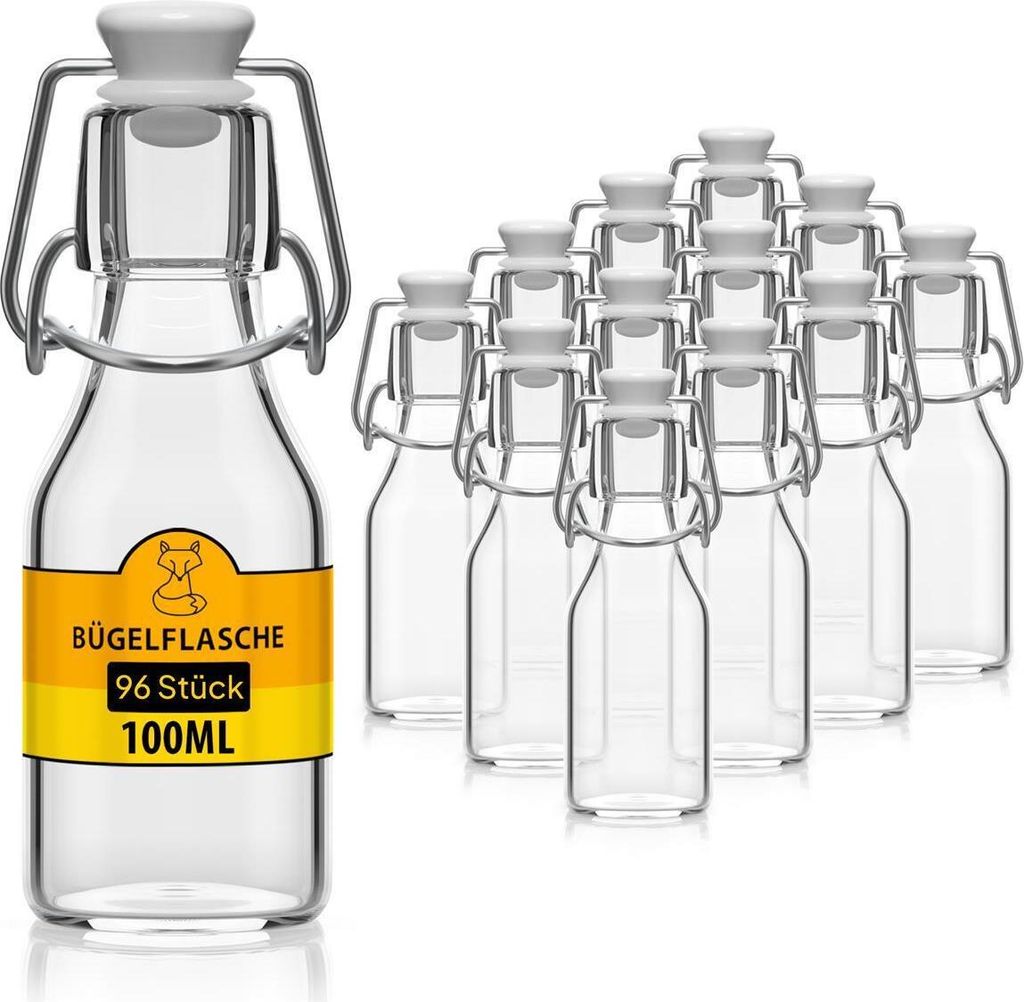96x Glasflasche 100ml Flaschen zum Befüllen Einmachgläser Bügelverschluss leere Flaschen Bügelflaschen Schnapsflaschen Likörflaschen Saftflaschen