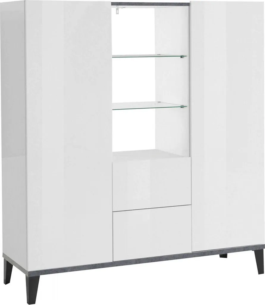 Buffet blanc brillant fabriqué en Italie, meuble chic 120x40x133 cm