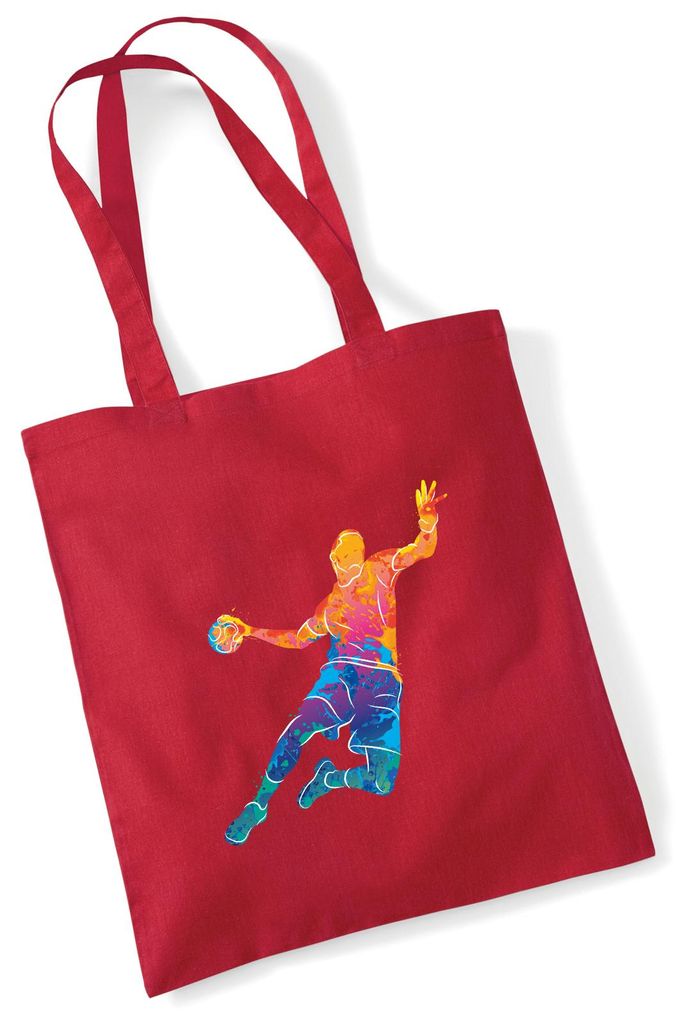 Huuraa Jutebeutel Handball bunte Silhouette 10 Liter Classic Red Baumwolle Tasche Geschenkidee