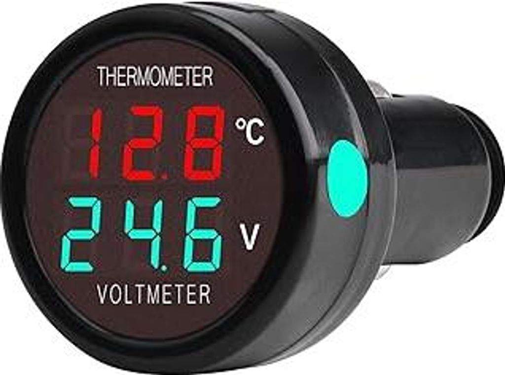Auto Digitales Voltmeter Thermometer DC 12V 24V 36V, 2 IN 1 Batteriespannung Temperatur Meter Monitor Tester Gauge Anzeige Für Auto Auto LKW Bus(R...