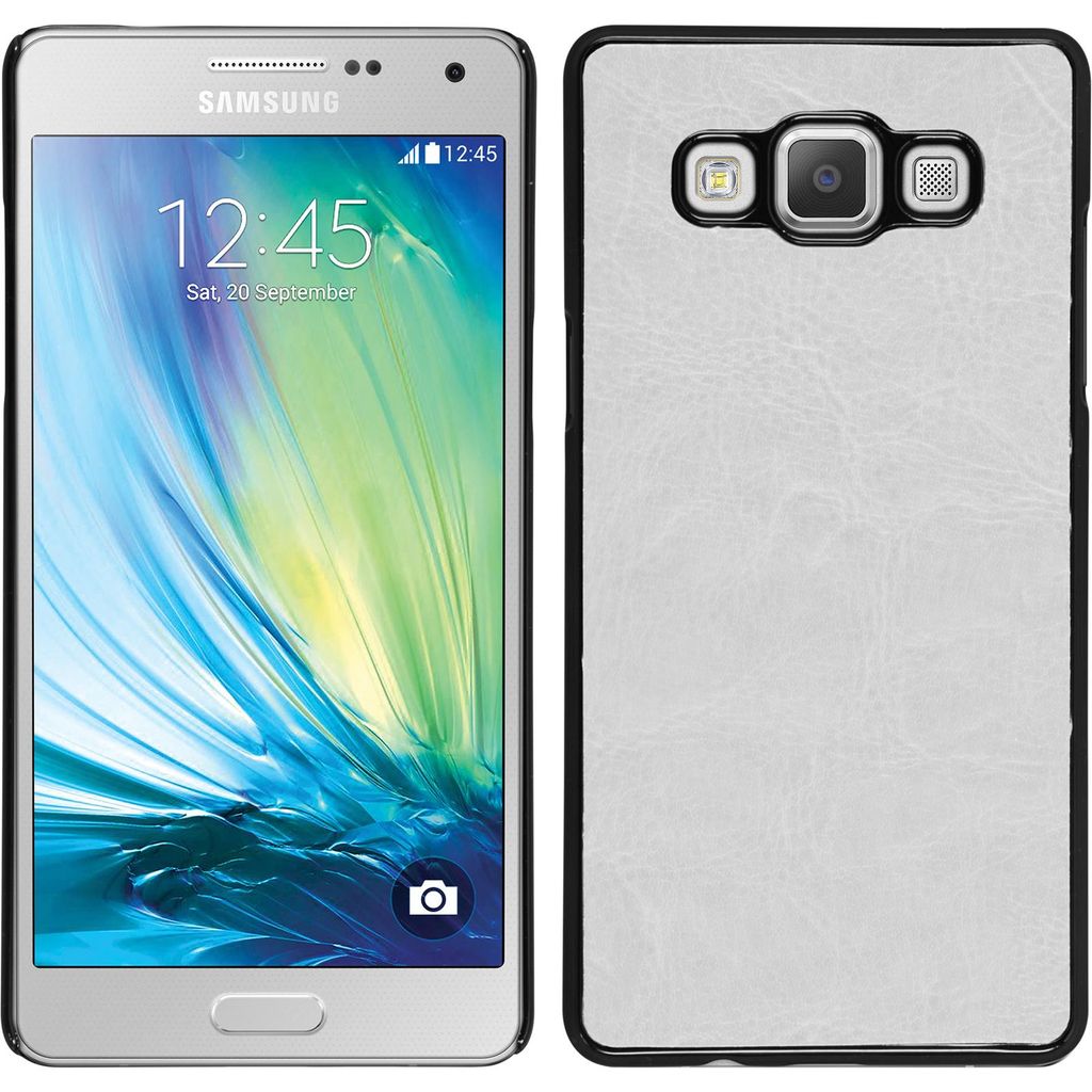 PhoneNatic Case kompatibel mit Samsung Galaxy A7 (A700) - Hülle weiß Lederoptik Hard-case + 2 Schutzfolien