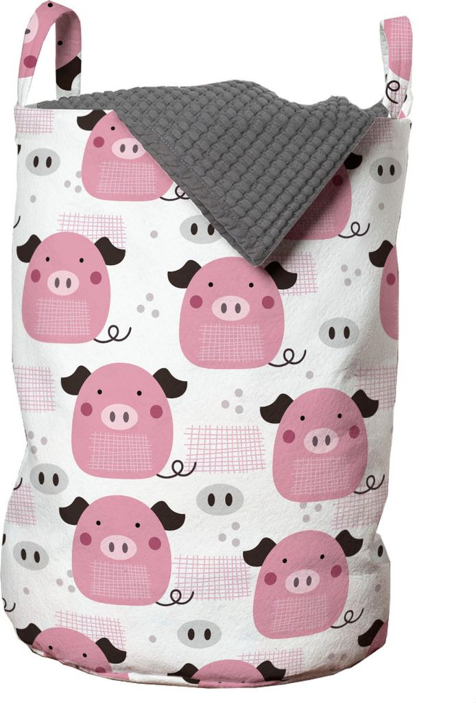 ABAKUHAUS Ferkel Wäschesack, Schweine Tupfen Linien, Wäschekorb mit Griffen Kordelzugverschluss für Waschsalons, 33 cm breit x 49 cm hoch, grau ...