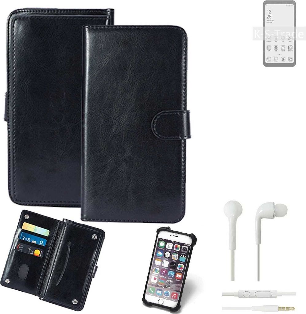 K-S-Trade 360° Hülle kompatibel mit HiSense A5 inkl. Headphones schwarz Kunstleder Case BookCase WalletCase Kunstlederederhülle Handyhülle,