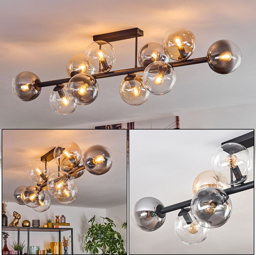 Fossobiubo Deckenlampe aus Metall/Glas in Schwarz/Bernstein/Rauch/Klar