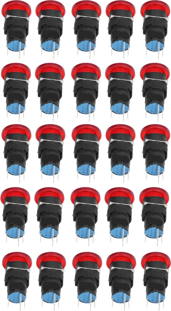 Bouton à tête champignon 16mm avec éclairage LED 24V - Pack de 25 pcs - 7