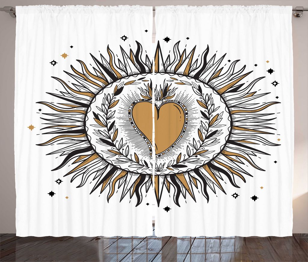 ABAKUHAUS Tätowieren Rustikaler Vorhang, Alchemy Artsun und Herz, Wohnzimmer Universalband Gardinen mit Schlaufen und Haken, 280 x 225 cm, Camel K...