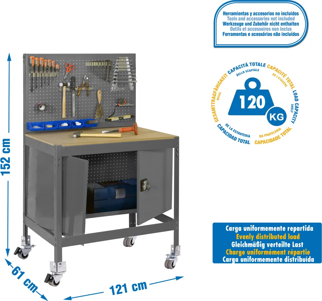 Établi Simonwork Mobile BT2 Cabinet 1200 Cinza Madeira pour Ateliers