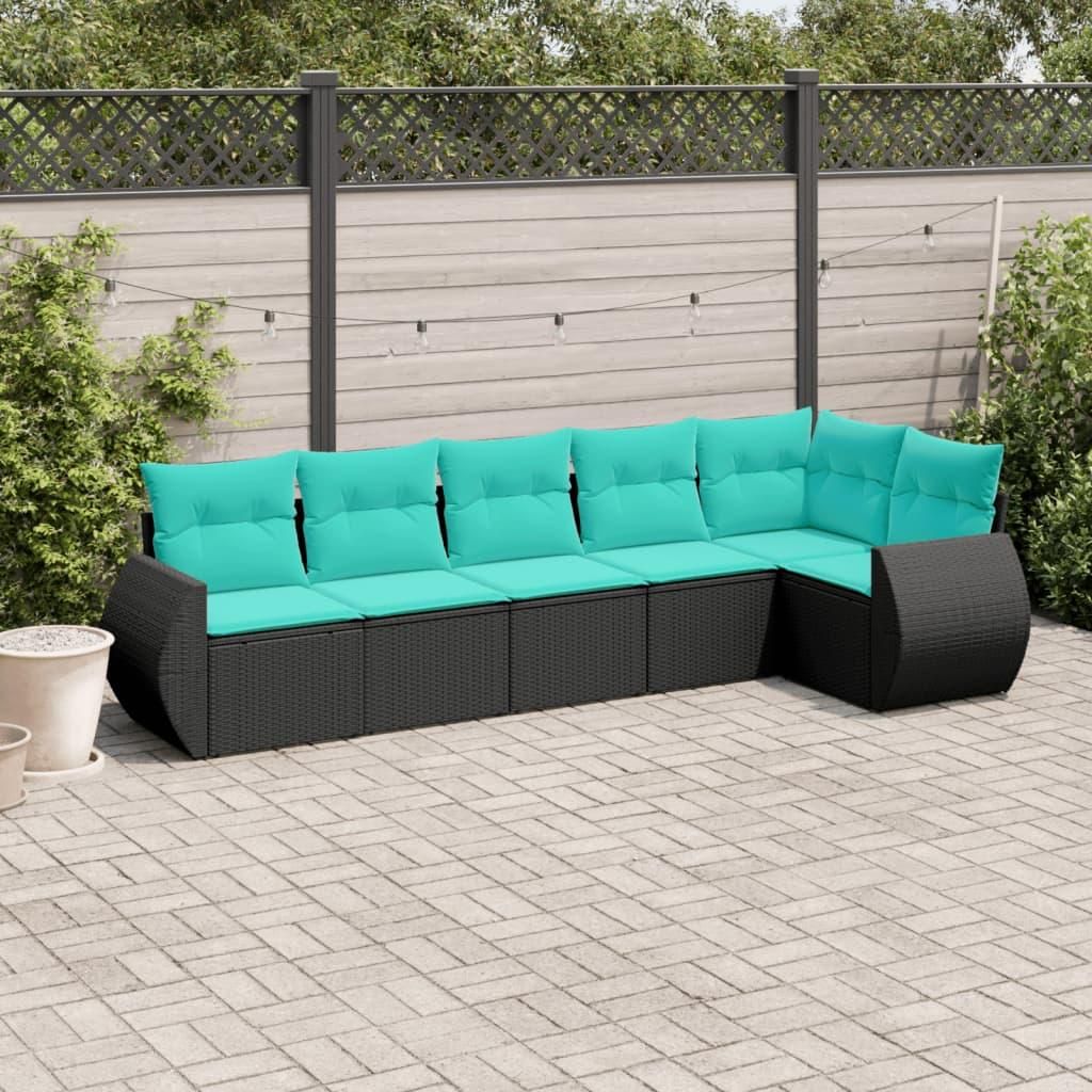 Möbel 6-teiliges Gartensofa-Set mit Kissen, schwarzes Polyrattan - Gartenmöbelgarnituren 3221386