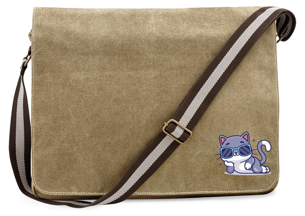 Huuraa Umhängetasche Cool Cat Comic 14 Liter Sahara Canvas Laptoptasche Geschenkidee