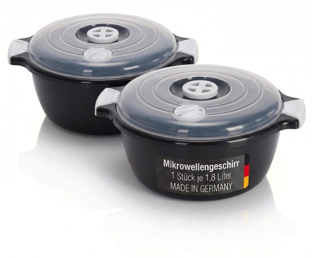 2 Stück Mikrowellenschüssel 1,8 Liter hergestellt Schwarz Produktbild 