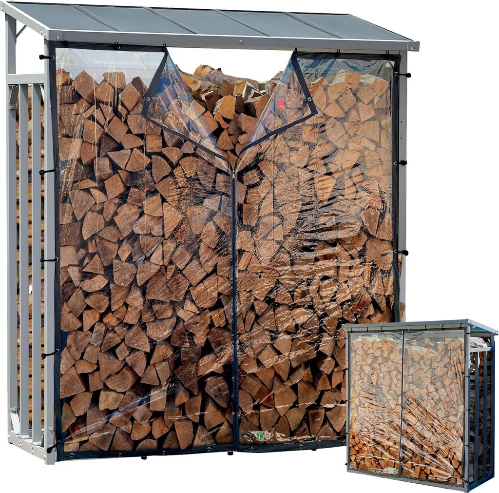 Aluminium Kaminholzregal Außen 130 x 70 x 185 cm Mit Produktbild 