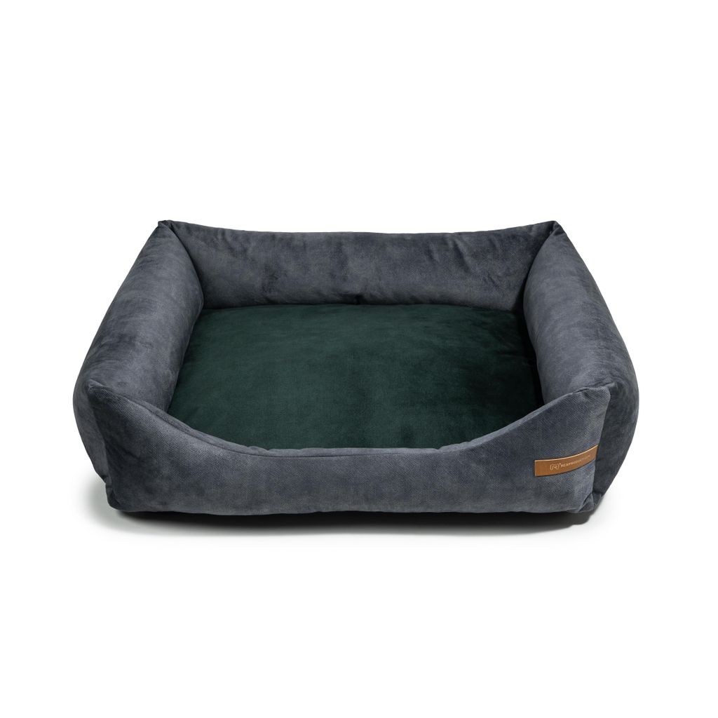 Frida – Nachhaltiges Hundebett und Katzenbett mit hohen Seiten, waschbar & wasserabweisend, Graphite und Grün, Größe M