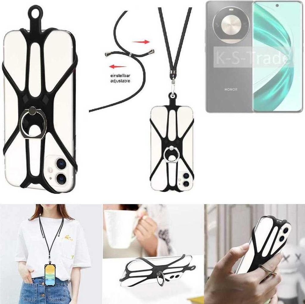 K-S-Trade 3in1 Handykette Handyband Handykordel Halsband Smartphone-Ring Handy-Ring kompatibel mit Honor X50 Pro Fingerhalterung Handyring