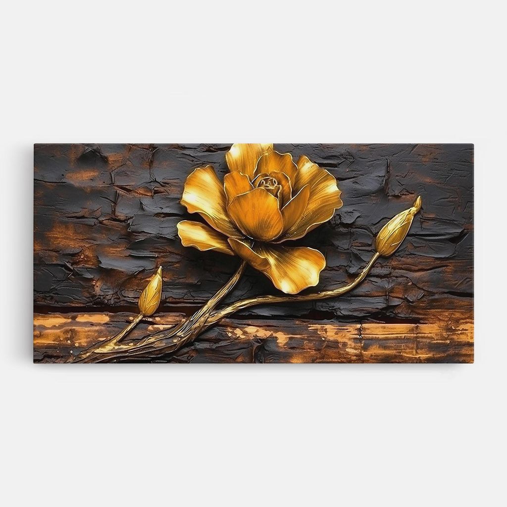 ARTHUB Leinwandbild 50x100 cm, Golden Rose On Wood | Wohnzimmerdekoration, Hängende Bilder, Wanddekoration, Heimdekoration, Moderne, Maltextur