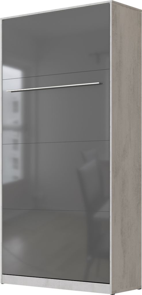 SMARTBett Schrankbett Standard Beton/Anthrazit Hochglanz 90 Vertikal