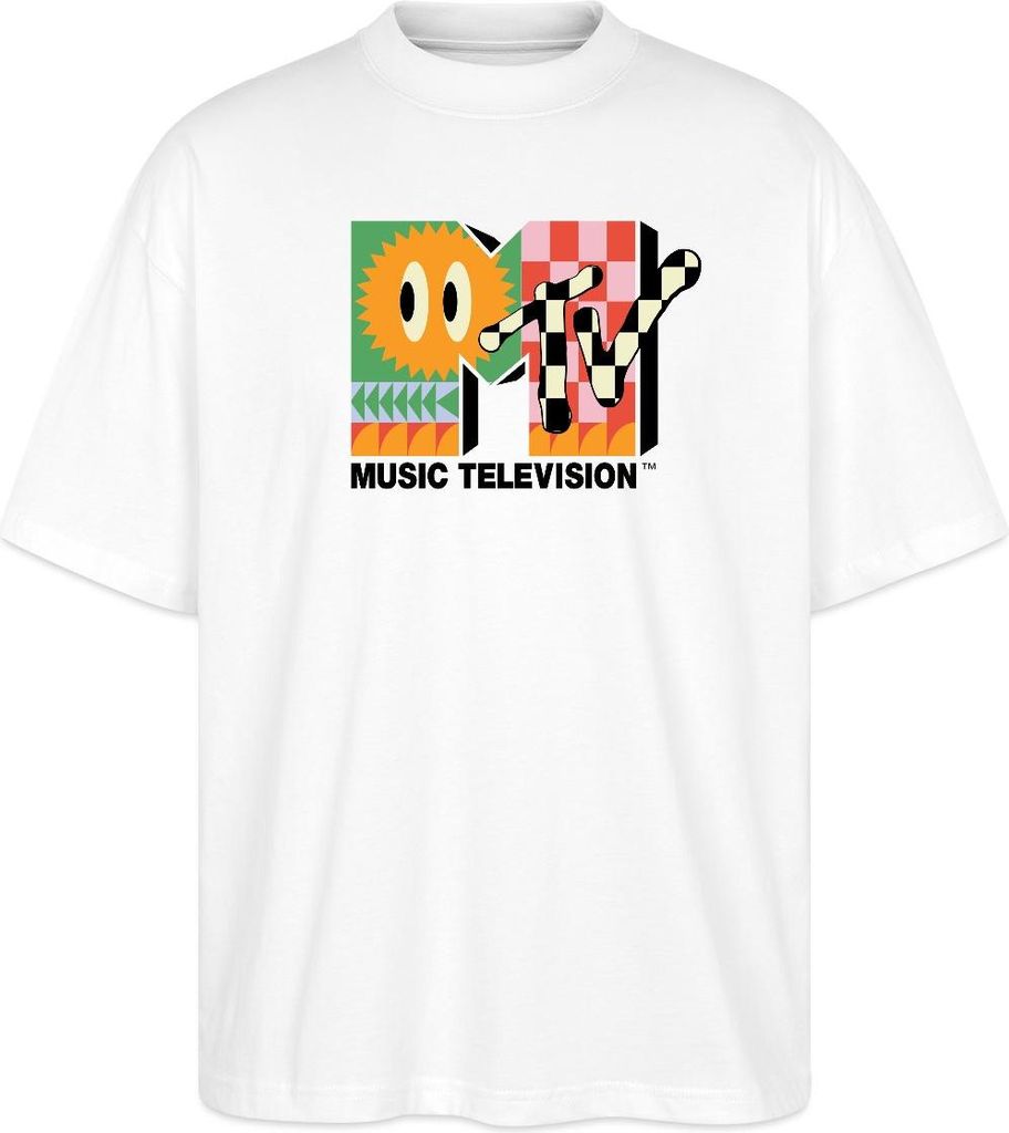 Spreadshirt MTV Music Television Buntes Logo Mit Sonne Oversize Uni T-Shirt, XXL, Weiß