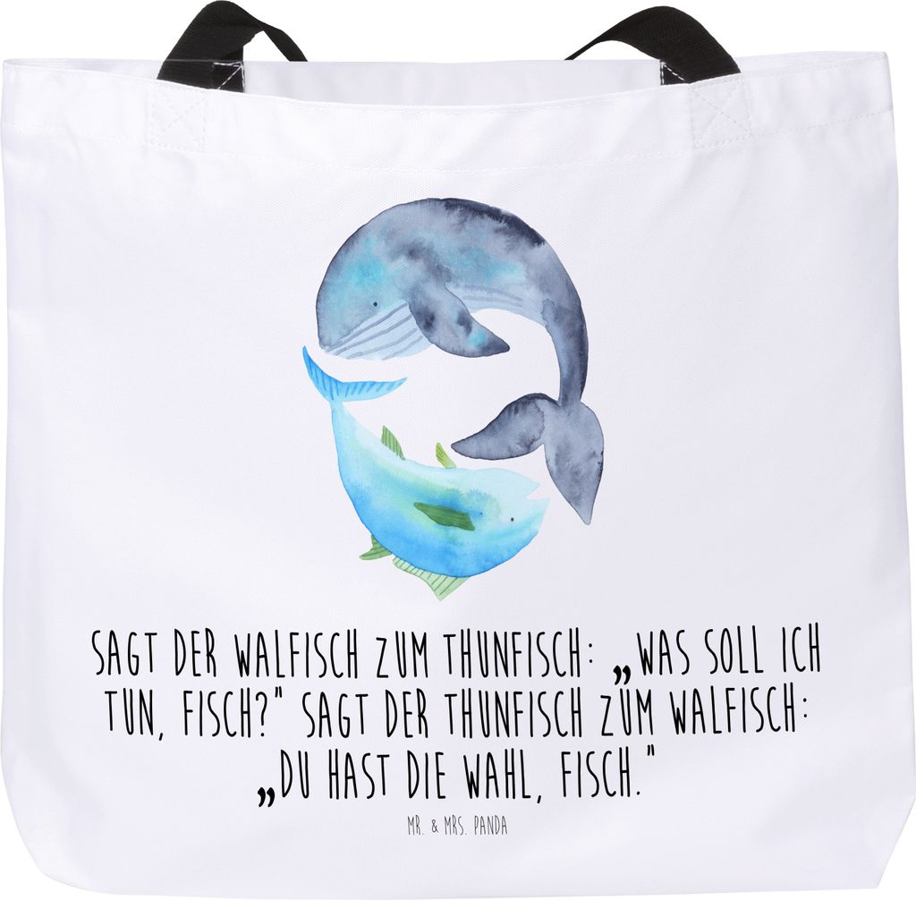 Mr. & Mrs. Panda Schultasche Walfisch Thunfisch - Weiß - Geschenk, Spruch Lustig, Beutel, Gute Laune, Wahl, Tunfisch, Des Tages, Laptoptasche, Wal...