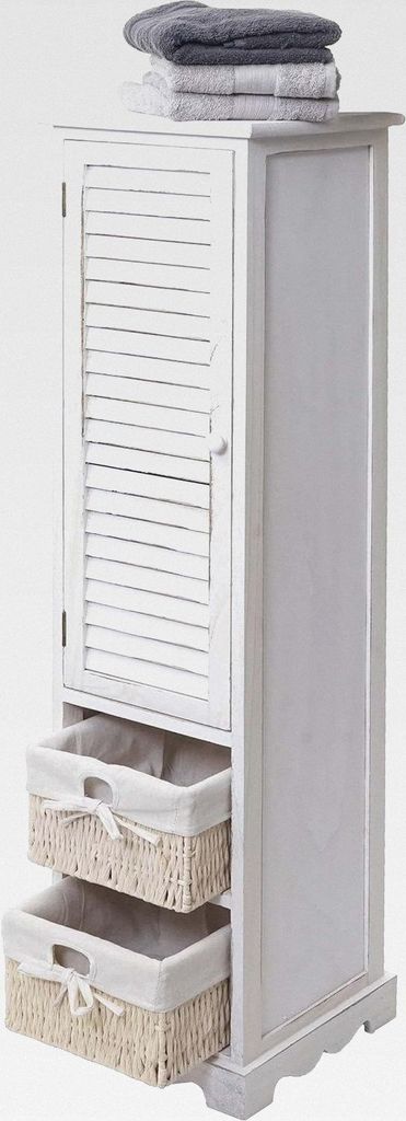 Badezimmerkommode HWC-H20, Badezimmer Schrank Badschrank Badregal, 120x27x29cm Massiv-Holz - Shabby weiß