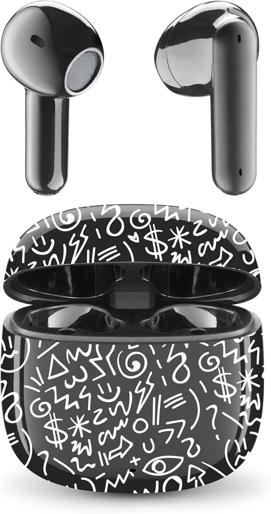 Bluetooth-Kopfhörer kabellos mit Ladecase, ergonomisches Kapseldesign, ausgewogener Sound, bis zu 25 Std Akkulaufzeit, Auto-Pairing,Urban Lines Design