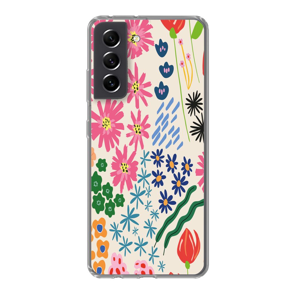 MuchoWow Handyhülle Schutzhülle Hülle für Samsung Galaxy S21 FE Blume - Blätter - Feldblumen Silikon Softcase Handy Hülle - Mobiltelefonhülle