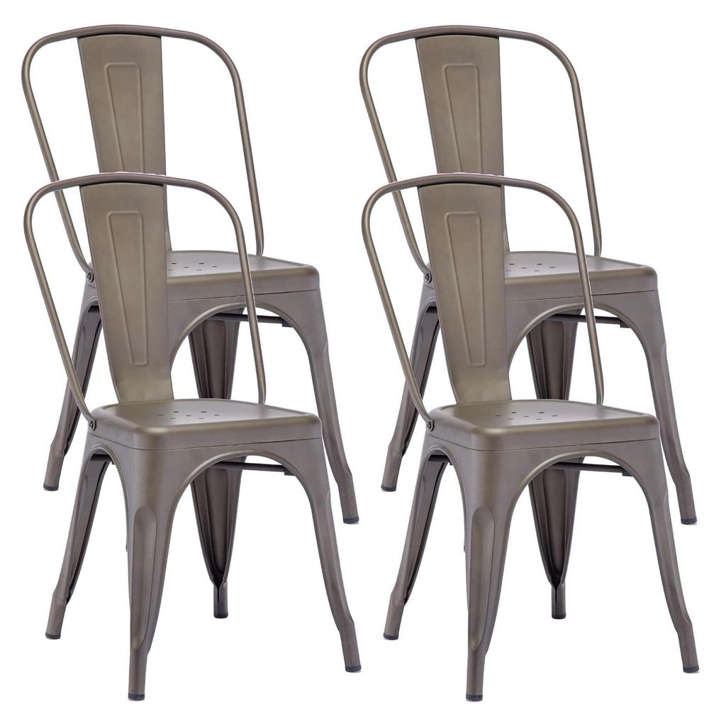 4x Küchenstuhl Stuhl Esszimmerstuhl aus METALL Sitzfläche aus Holz stapelbar, Farbe:matt/metallic braun, Material:Metall