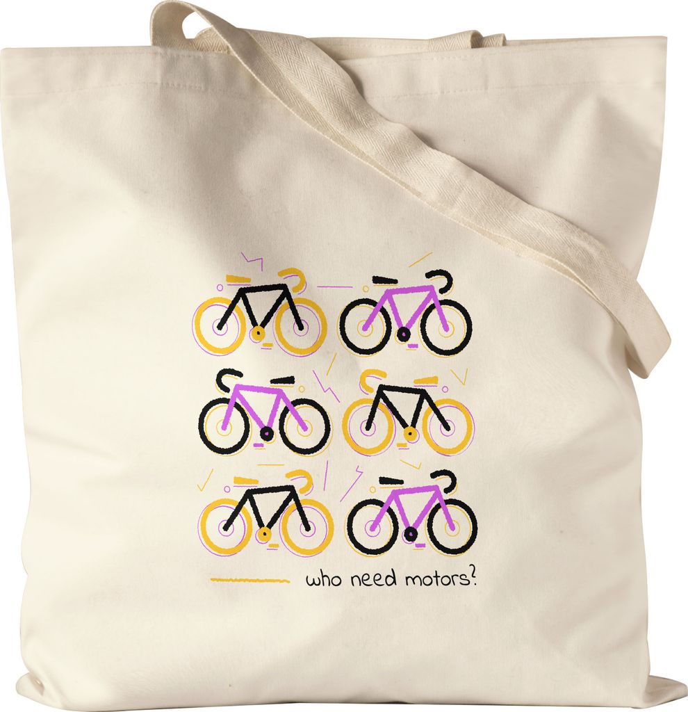Who Needs Motors Jutebeutel Stoffbeutel Fahrrad Motiv für Produktbild 