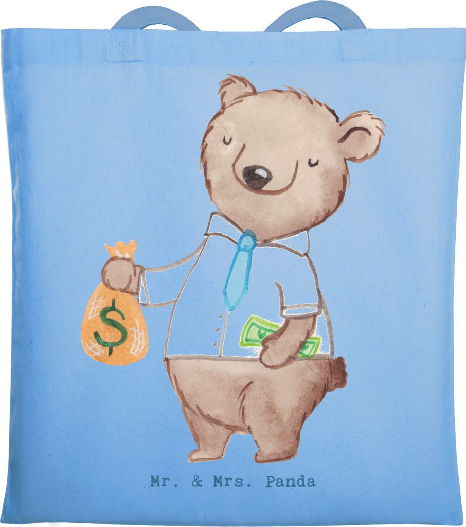 Mr. & Mrs. Panda Schultasche Bänker Herz - Sky Blue - Geschenk, Stoffbeutel, Selbstständig, Bankangestellter, Ausbildung, Vermögen, Tasche, Jute...