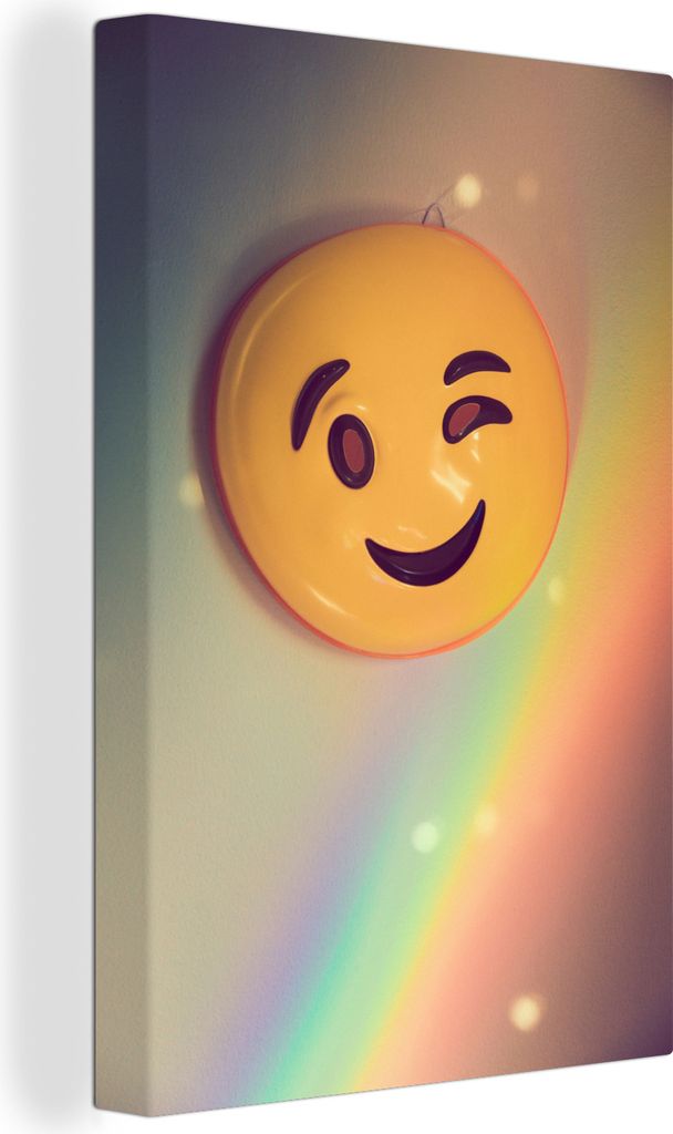 OneMillionCanvasses - Leinwandbilder - 90x140 cm, Ein Emoji mit einem Augenzwinkern, Wandbilder Kunstdruck Wanddekoration - Foto auf Leinwand - G...