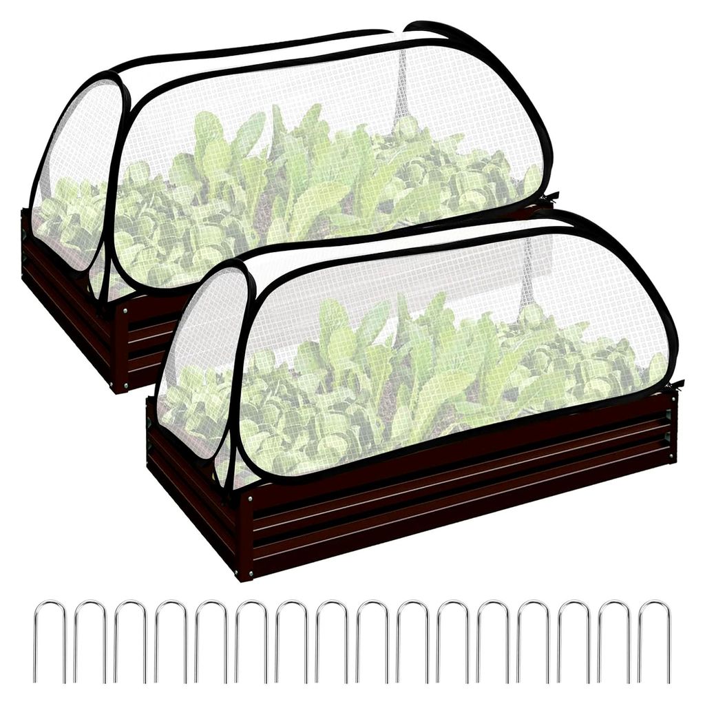 2 Stück Hochbeet-Abdeckung, 114,3 x 55,9 x 40,6 cm Faltbare Hochbeete für den Garten mit Bodennägeln und Pflanzenschutzgitter mit Reißverschlus...