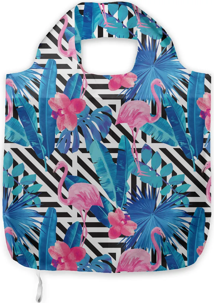 Borsa Shopping ABAKUHAUS Motivo Tropicale Fenicottero | Tessuto Lavabile