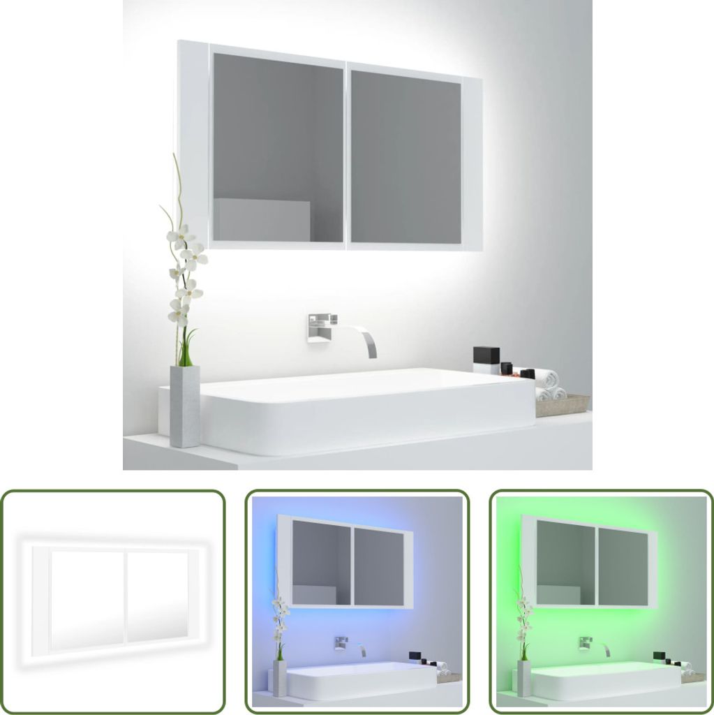 The Living Store Mobile specchio bagno LED bianco 90x12x45 Immagine del prodotto 