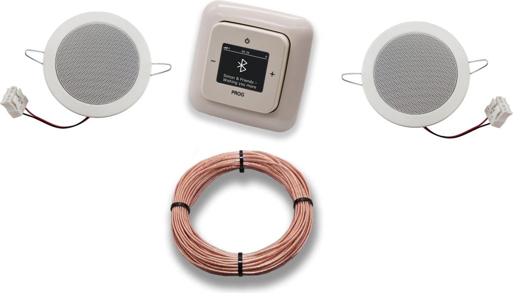 Busch Jäger DAB+ Unterputz Bluetooth (in and out) Radio 8217U-101 DURO2000 cremeweiß, Komplett-Set mit 2 x Deckenlautsprecher Einbaulautsprecher ...