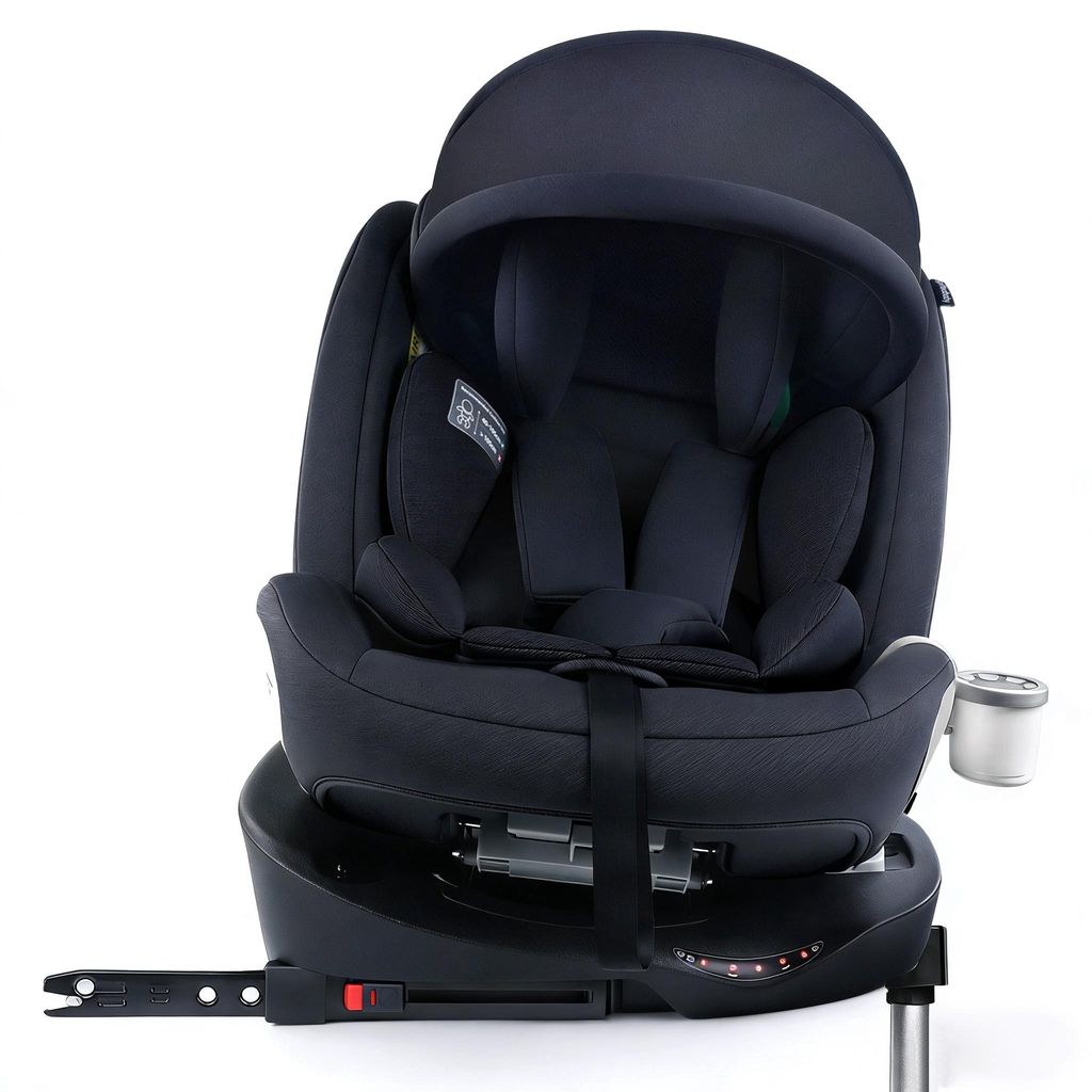 Flieks Kinderautositz Kindersitz 360°Drehbar, Autositz mit Sonnendach und Getränkehalter, Verstellbar ISOFIX Sicherheitssysteme, 40-150cm, Schwarz