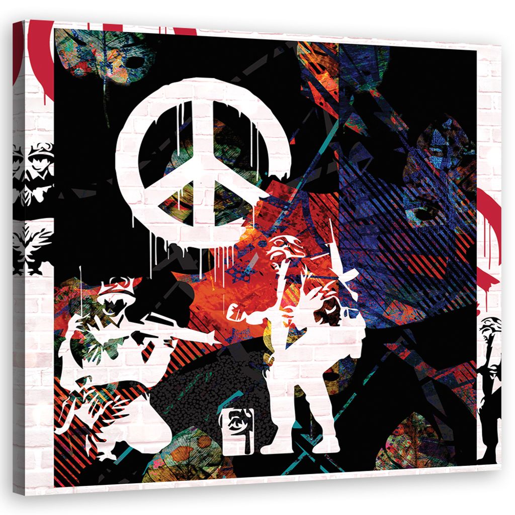 Leinwandbild Banksy-Friedenssoldaten 30x30 Feeby Bunt bild für die wand bereit zum aufhängen