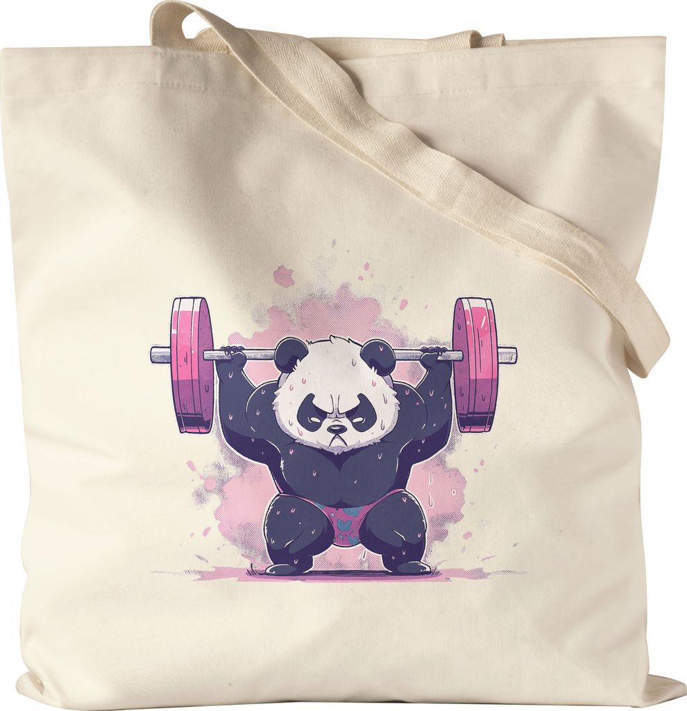 Fitness Panda Power Jutebeutel Panda Bär Gewichtheber Produktbild 