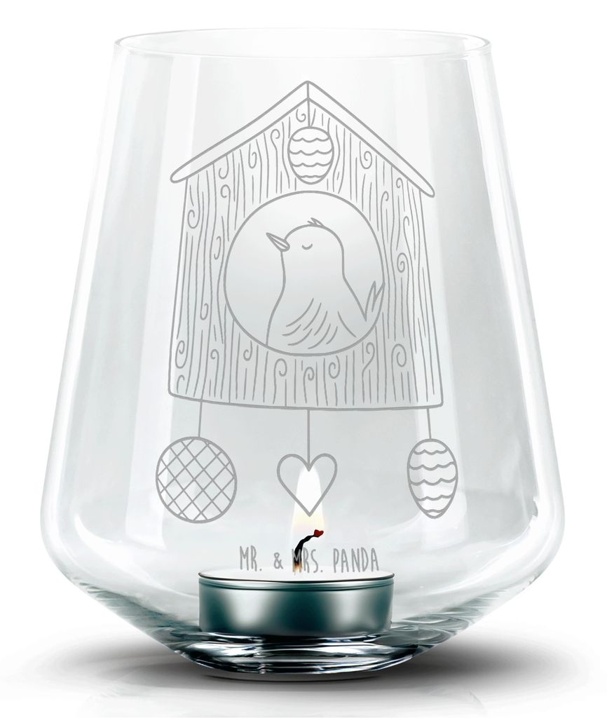 Mr. & Mrs. Panda Laterne Vogel Haus - Transparent - Geschenk, Wohnung, Windlicht Glas, Kerzenhalter, Gravur, Lustige Sprüche, Vogelhaus, Nest, Tee...