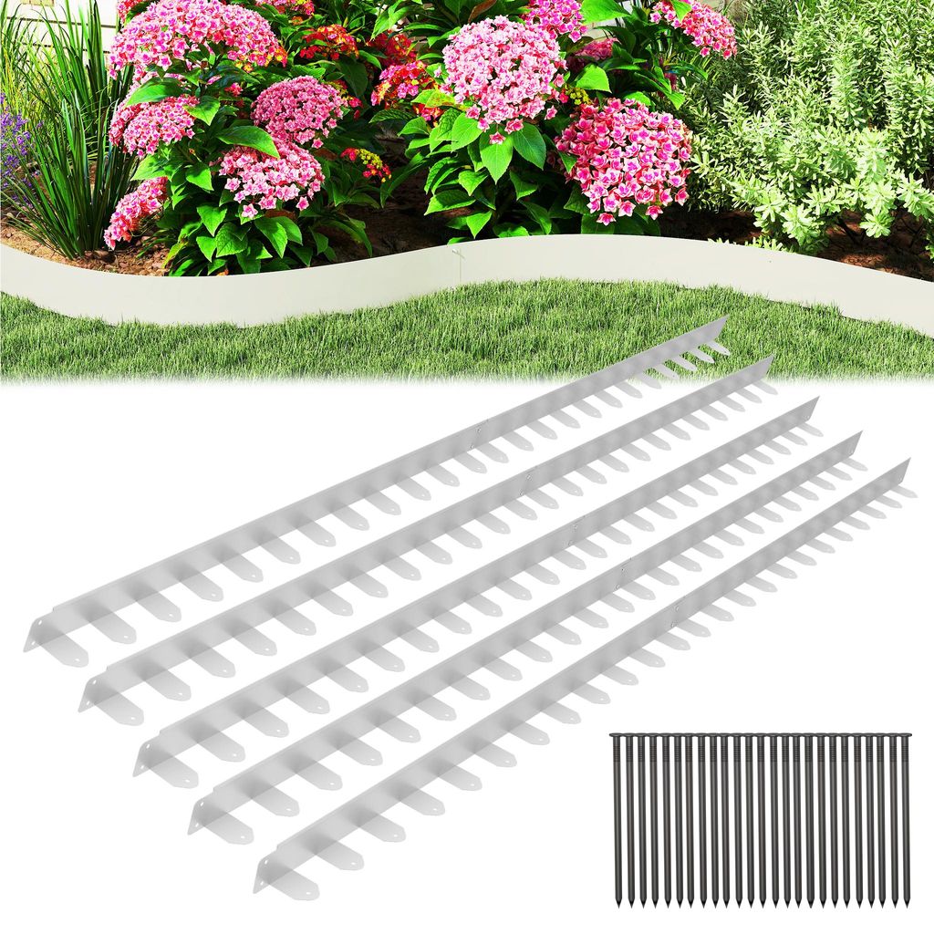 JOIEYOU 5 Stück Rasenkante Beeteinfassung 100x10 cm Metall Beetumrandung Mähkante Verzinkt mit 25 Erdanker Flexible Beetbegrenzung Rasenbegrenzun...