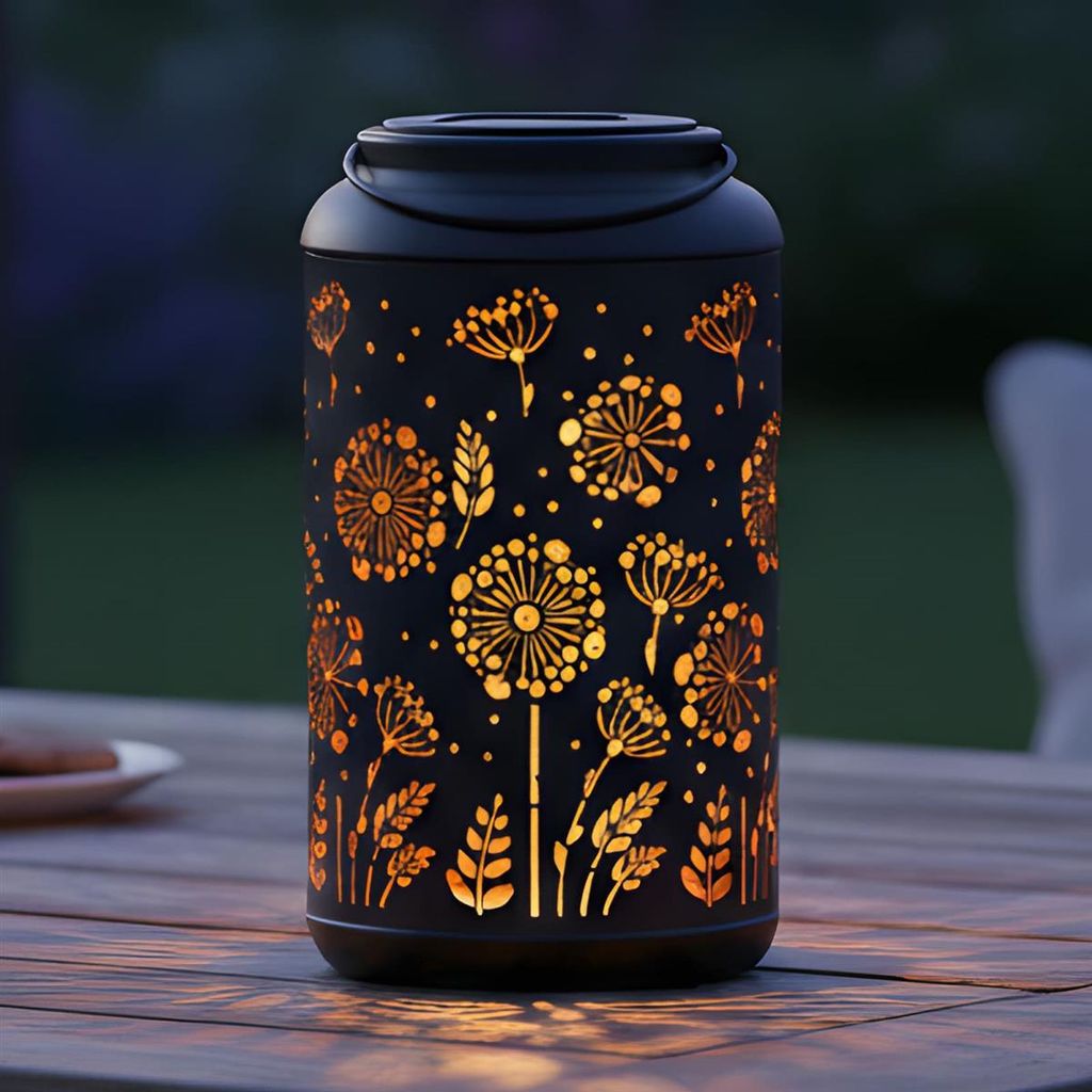 Solar LED Laterne "Pusteblume" aus Metall, schwarz / gold, Gartenlaterne für Draußen, wetterfest, Solarlaterne Außen, Solarlampe