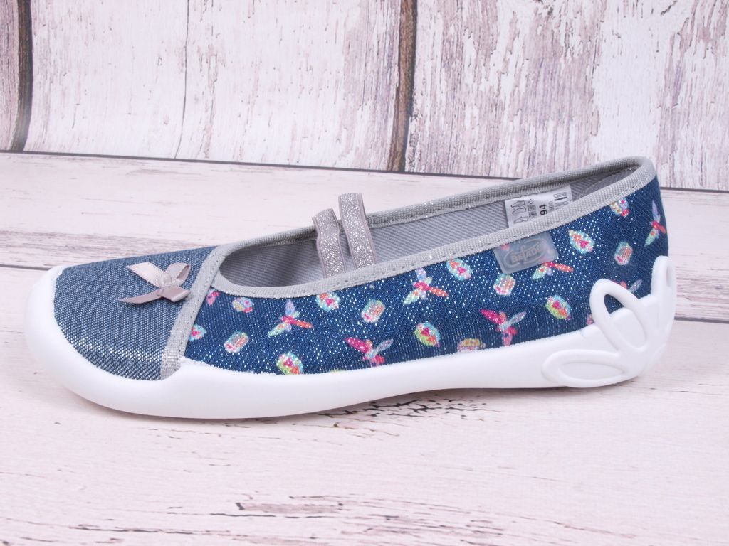 BEFADO Mädchen Hausschuhe Ballerinas Flexible, schimmern Ledereinlegesohle Blau 34