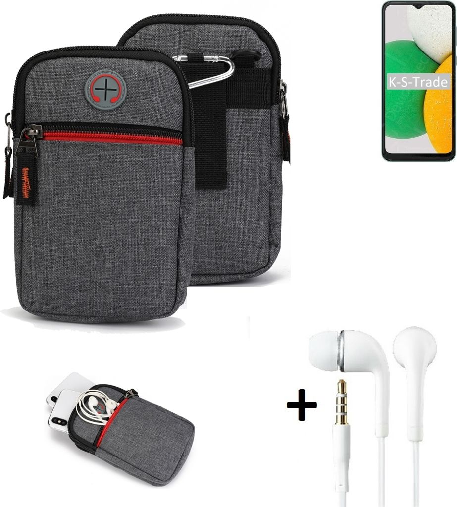 K-S-Trade Gürteltaasche + Kopfhörer kompatibel mit Samsung Galaxy A04 Core Handy Tasche Holster Schutz Hülle Handy Hülle grau Zusatzfächer 1x