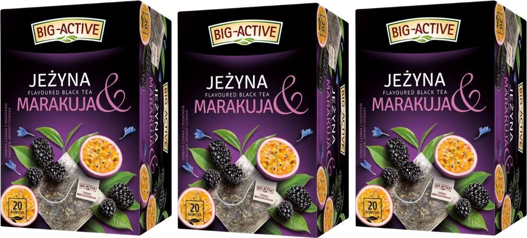 Schwarzer Tee Brombeere Maracuja 60 Teebeutel - Schwarztee im Beutel Big-Active