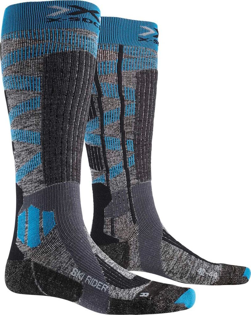 X-SOCKS Ski Rider Silver Socken 4.0 stone grey melange/turquoise 35-38