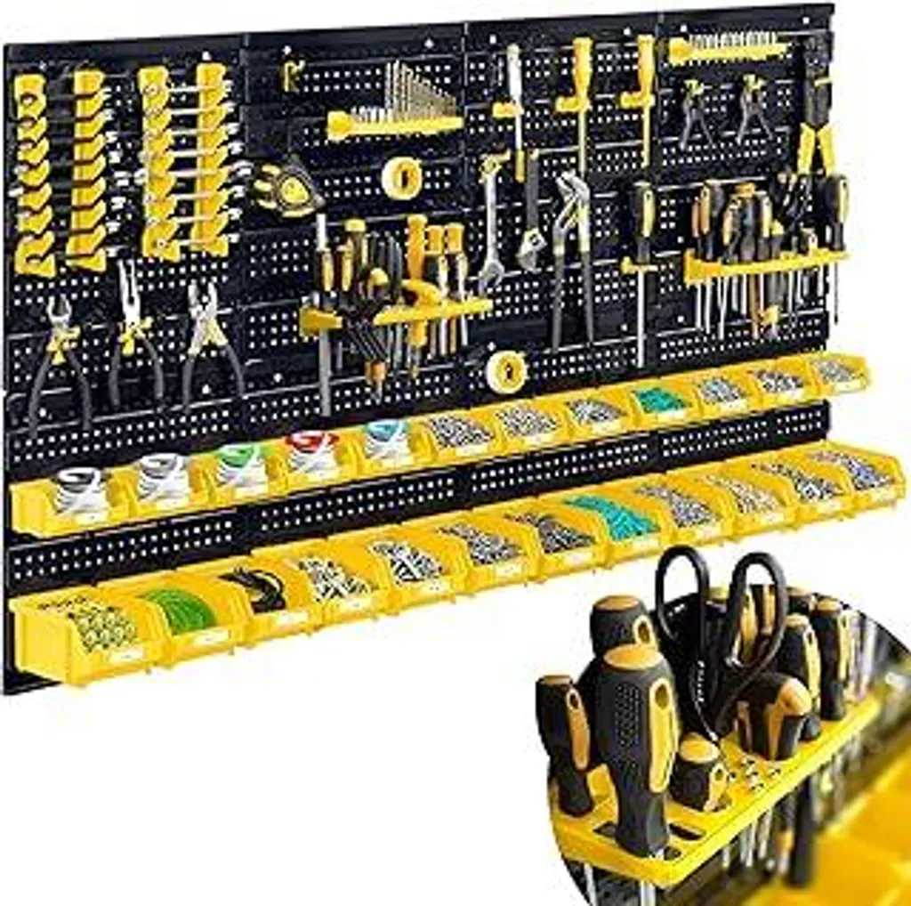 Humberg Parete Forata Officina 128x76 cm - Set 54 Accessori Nero Giallo
