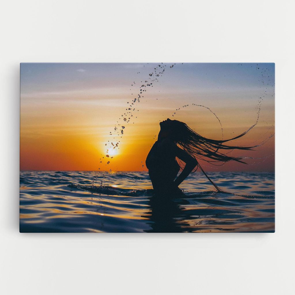 ARTHUB Leinwandbild 50x70 cm, Ocean Woman Shilouette | Wohnzimmerdekoration, Hängende Bilder, Wanddekoration, Heimdekoration, Frauen, Silhouetten