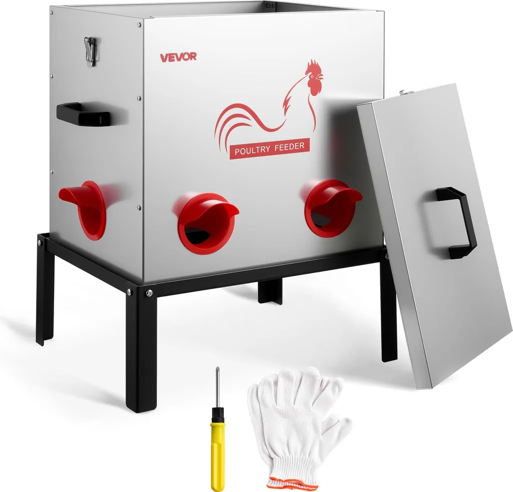 Mangiatoia VEVOR 22,68kg per Galline | 6 Porte Anti-Ratto e Anti-Pioggia