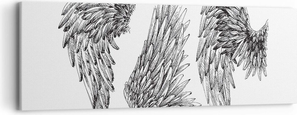 Bild auf Leinwand - Leinwandbild - Zeichnung Engel Flügel Federn - 90x30cm - Wand Bild - Wanddeko - Leinwanddruck - Bilder - Kunstdruck - Wanddeko...