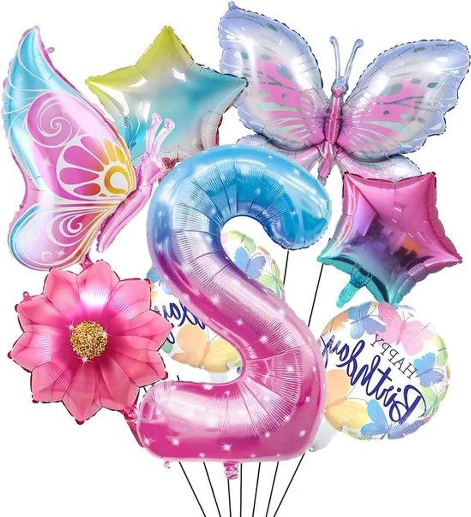 Décoration Papillon Rose 2 ans - Ornement Mural 3D et Ballons Chiffre 2